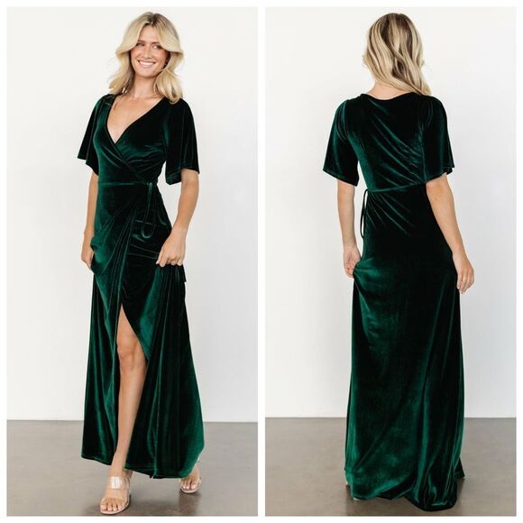 Baltic Born Dresses & Skirts - Baltic Born Meghan Emerald Velvet Wrap Maxi Dress